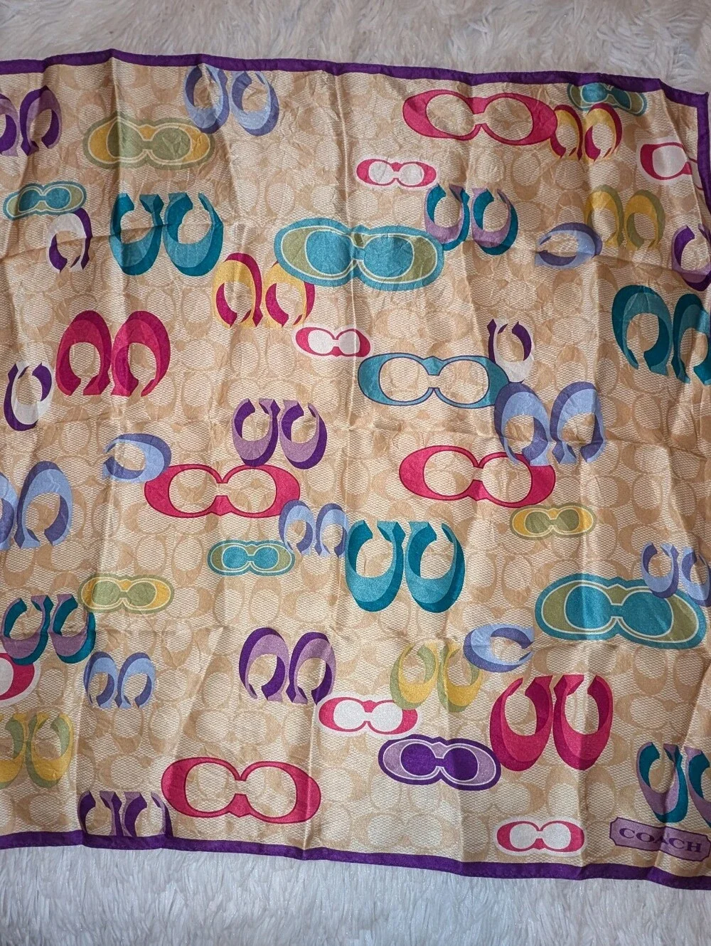 Coach Op Art Silk Scarf Tan Multi 21